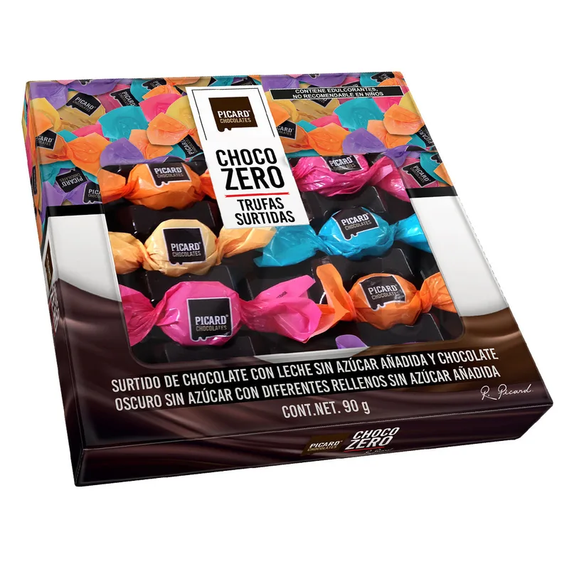 Estuche trufas surtidas de chocolate con leche y obscuro sin azúcar Chocozero Picard 90 g