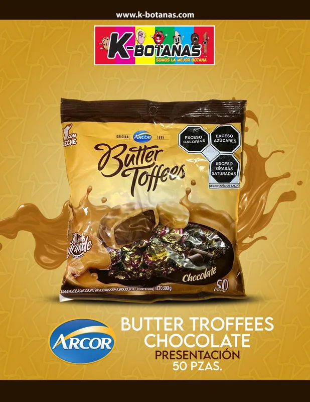ARCOR BUTTER TOFFEES CHOCOLATE 50 PZAS