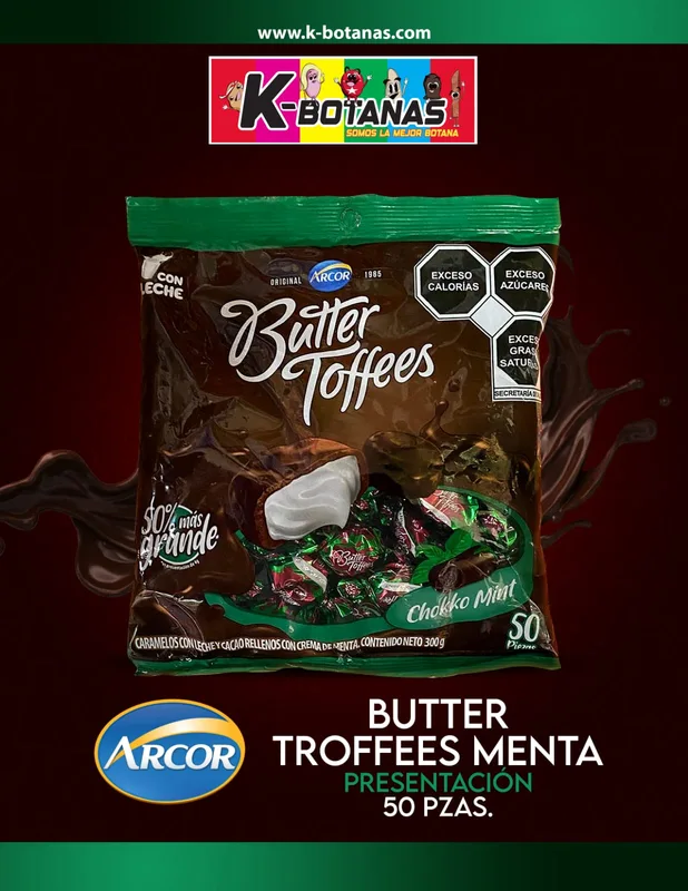 ARCOR BUTTER TOFFEES MENTA 50 PZAS
