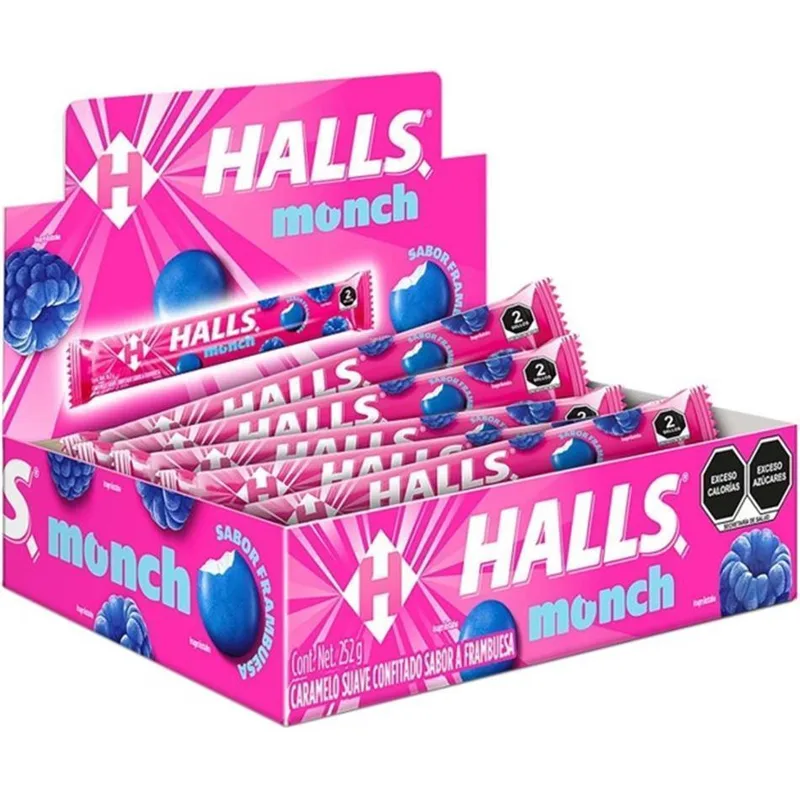 Caramelo Suave Halls Monch Frambuesa Paquete con 15pzs Adams