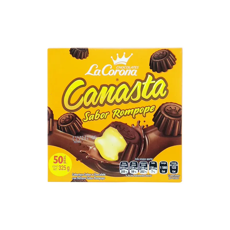 Chocolates La Corona Canasta ROMPOPE paquete con 50 piezas