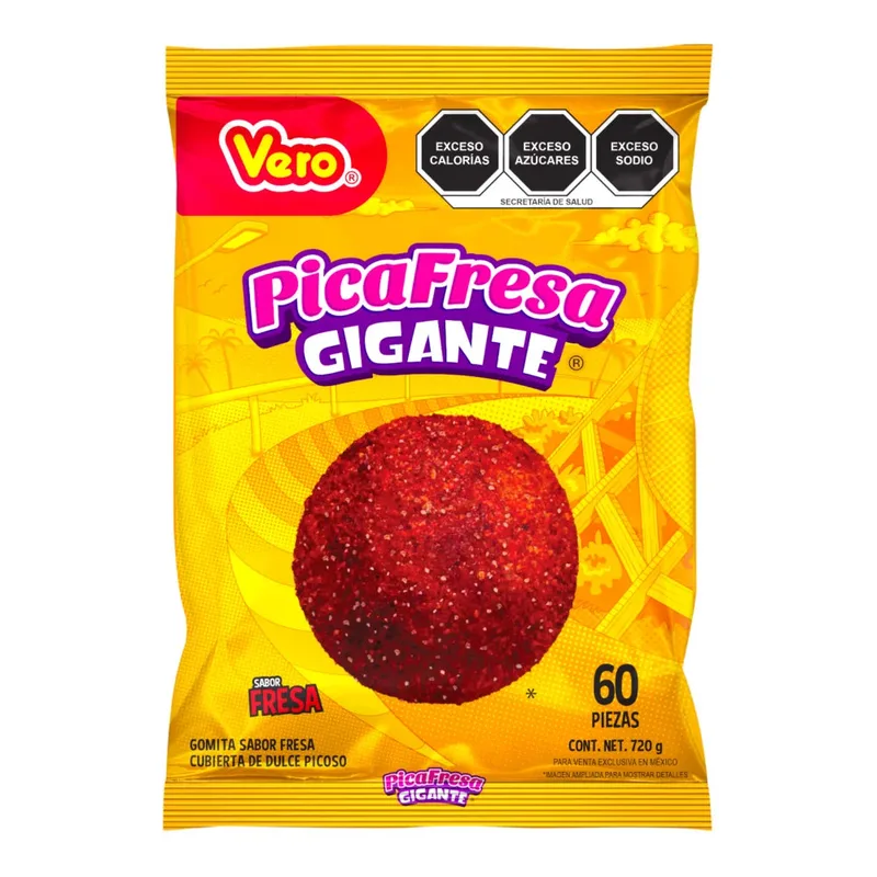 Dulces Vero gomita Pica Fresa Gigante 720g bolsa con 60 piezas