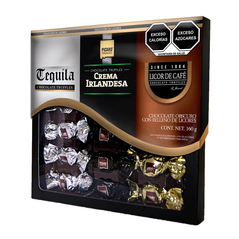 Estuche chocolate obscuro con relleno suave de licores surtidos Picard 160 Gr.