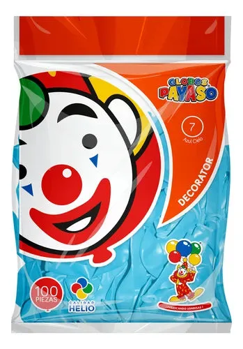Globos Payaso #7 AZUL CIELO bolsa con 100 piezas