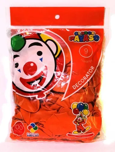 Globos Payaso #7 NARANJA SOL bolsa con 100 piezas