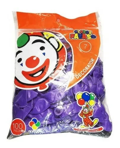 Globos Payaso #7 VIOLETA bolsa con 100 piezas