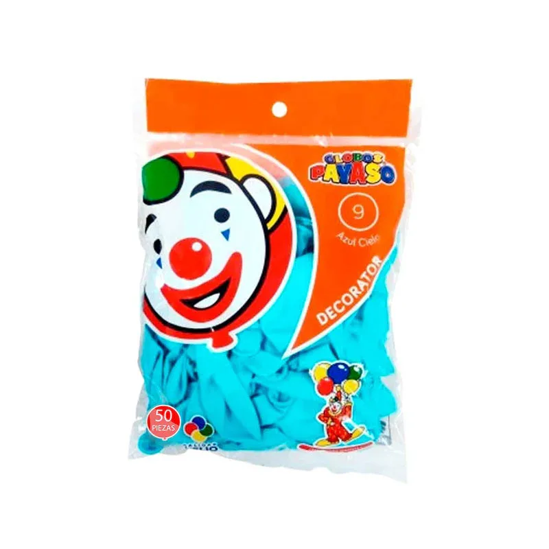 Globos Payaso #9 AZUL CIELO bolsa con 100 piezas