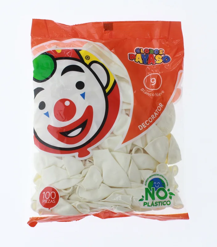 Globos Payaso #9 BLANCO NIEVE bolsa con 100 piezas