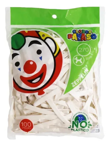 Globos Payaso Largo BLANCO bolsa con 100 piezas