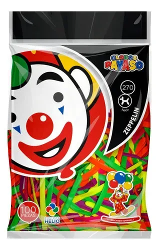 Globos Payaso Largo NEÓN bolsa con 100 piezas
