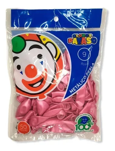 Globos Payaso Perla ROSA #9 bolsa con 50 piezas