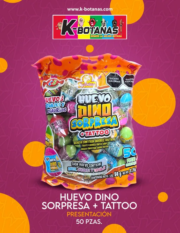 HUEVO DINO SORPRESA + TATTOO 50 PZAS