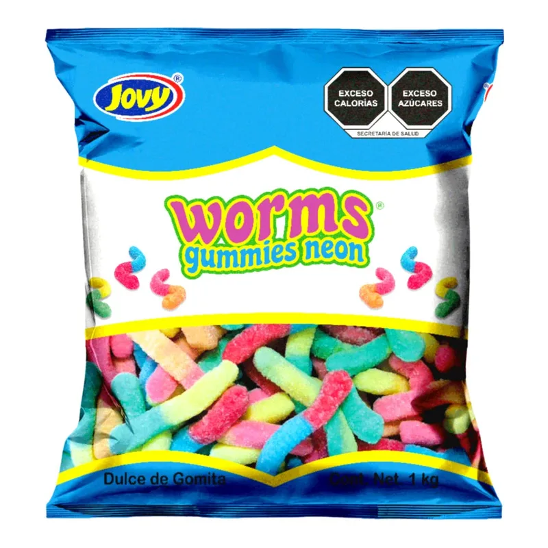Jovy gomitas Crazy Gummy Worms NEON bolsa con 1 kilo
