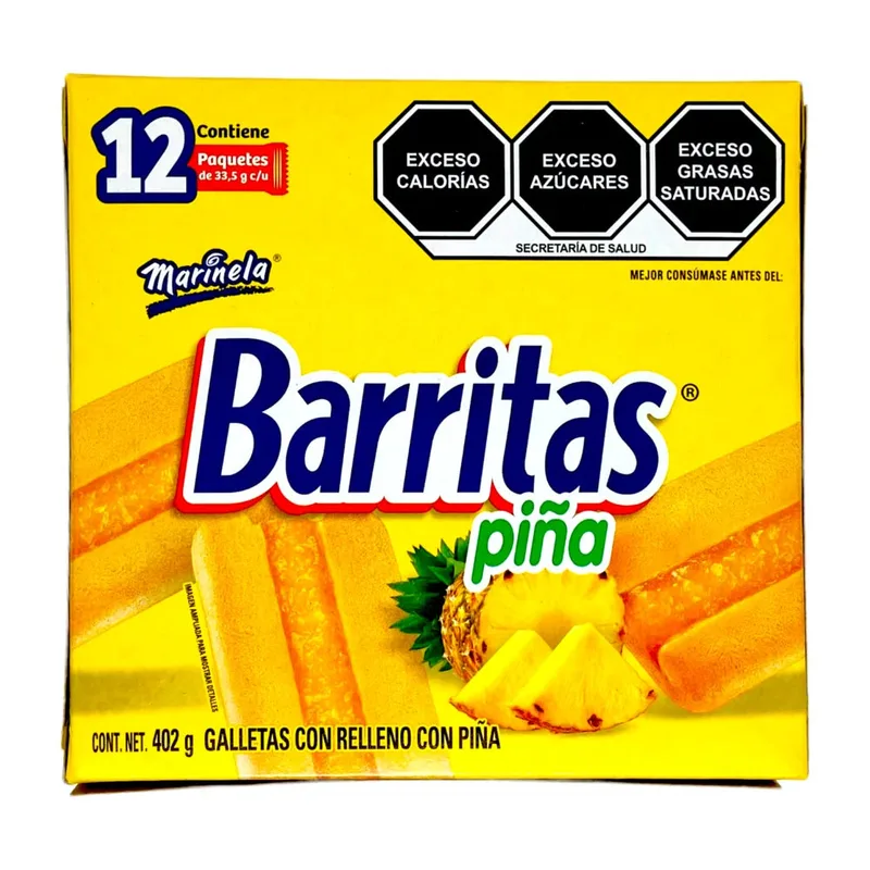 Marinela galletas Barritas PIÑA paquete con 12 piezas