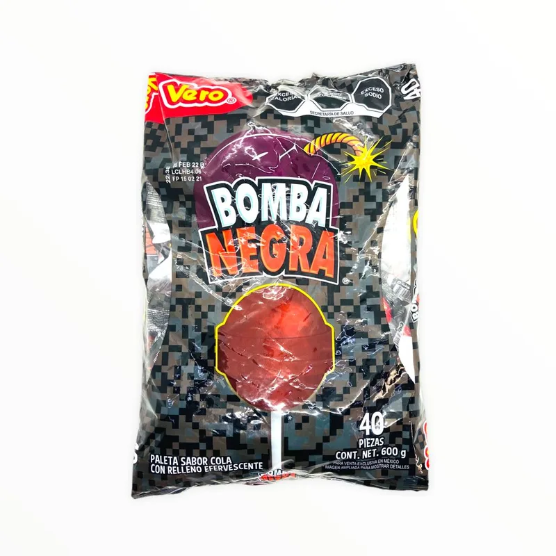 Paleta Bomba Negra Vero Bolsa 40 Piezas 600 Gr.