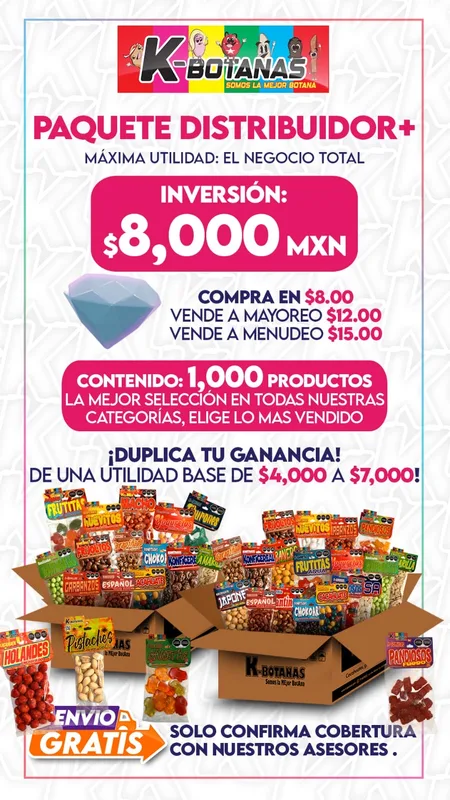 PAQUETE DISTRIBUIDOR PLUS K-BOTANAS 1000 PZAS