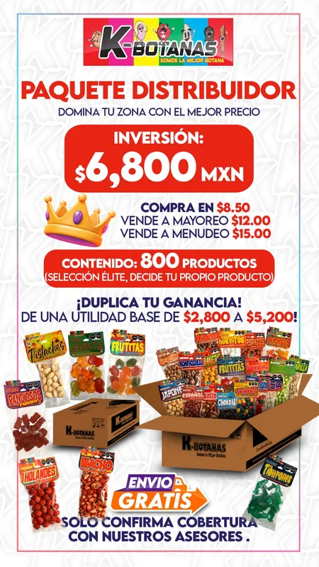 PAQUETE DISTRIBUIDOR K-BOTANAS 800 PZAS