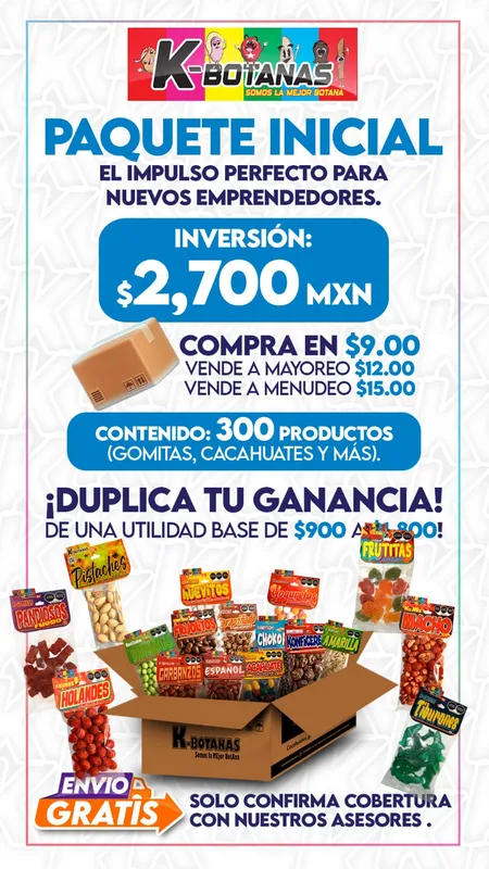 PAQUETE EMPRENDEDOR INICIAL K-BOTANAS 300 PZAS