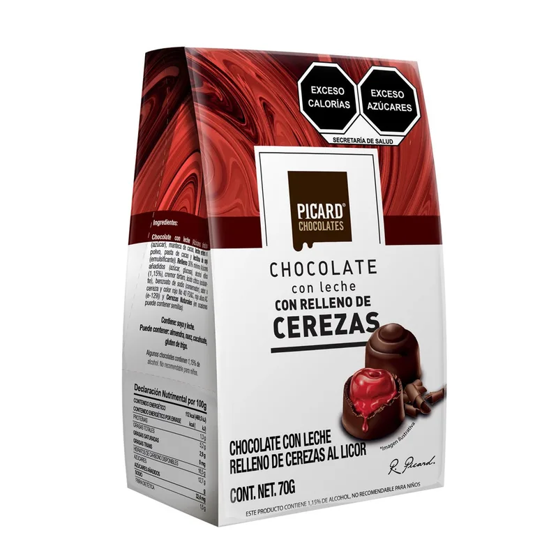 Pirámide Chocolate Relleno de Cerezas al licor Picard 70 Gr.
